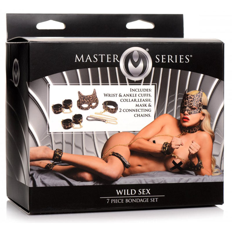 XR Brands Master Series Wild Sex Leopard Coloured 7 Piece Bondage Set Bondage Kits