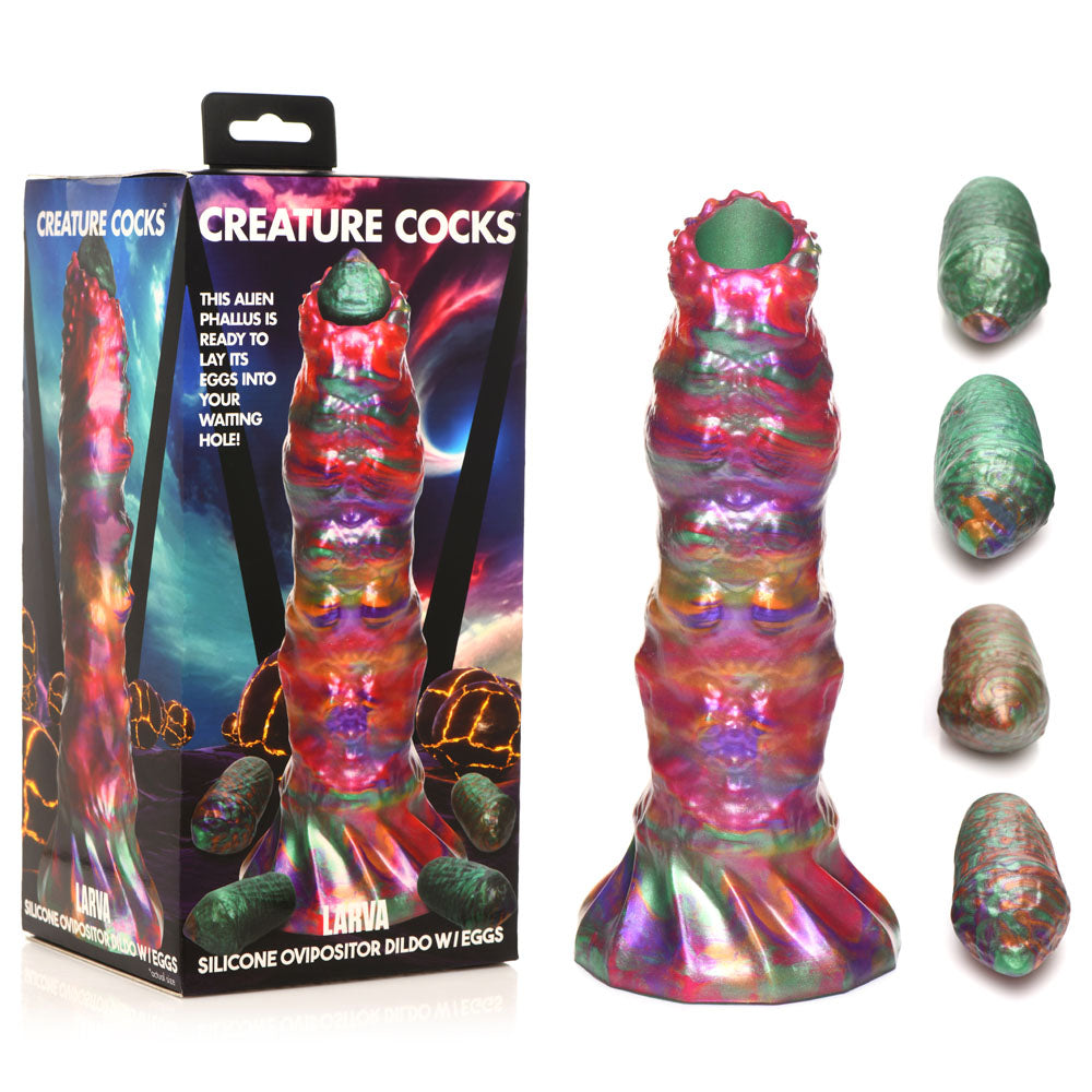 XR Brands Creature Cocks Larva Coloured Silicone Fantasy Dildo with Eggs 22.9cm Realistic Dildos