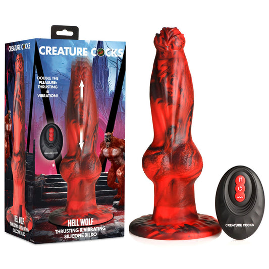 XR Brands Creature Cocks Hell Wolf USB Rechargeable Thrusting Fantasy Dildo Red 22cm Vibrating Dildos