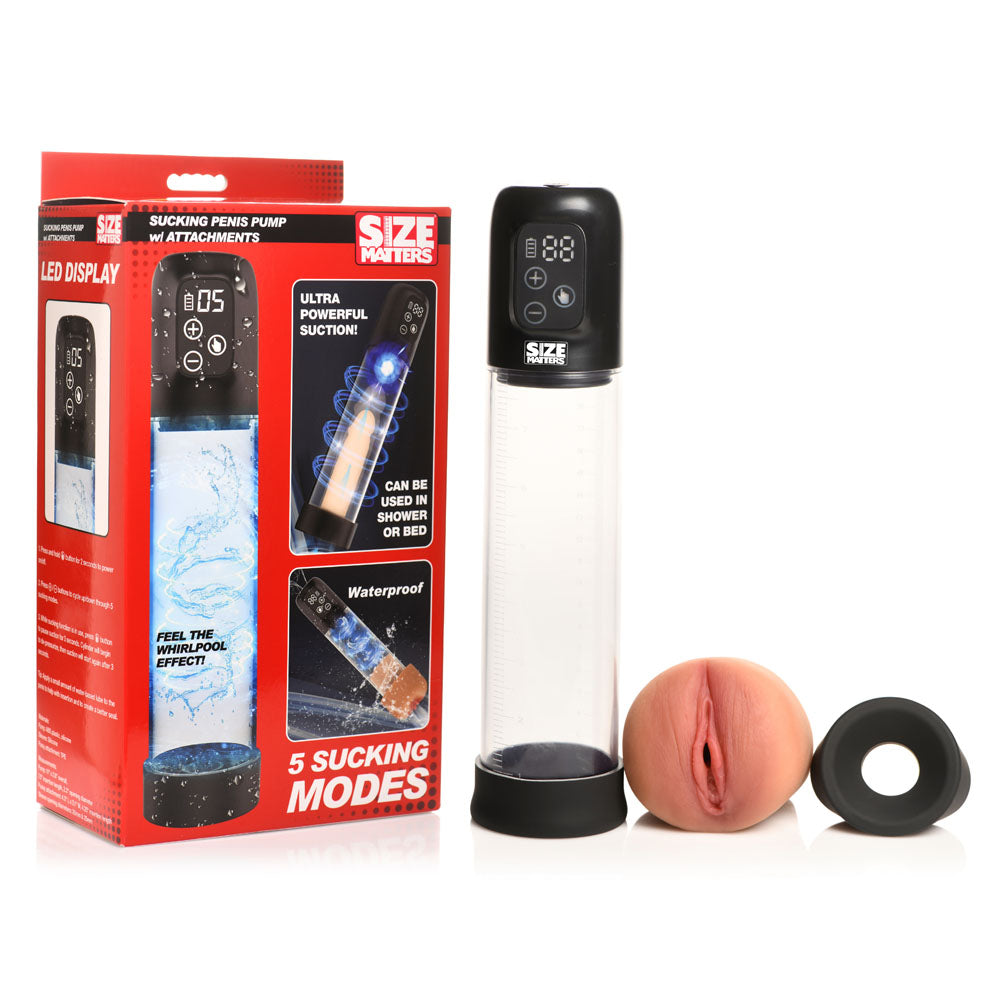 XR Brands Size Matters Sucking and Rechargeable Mens Penis Pump Clear Penis Pumps And Stretchers