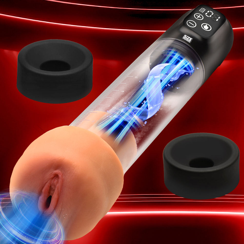 XR Brands Size Matters Sucking and Rechargeable Mens Penis Pump Clear Penis Pumps And Stretchers