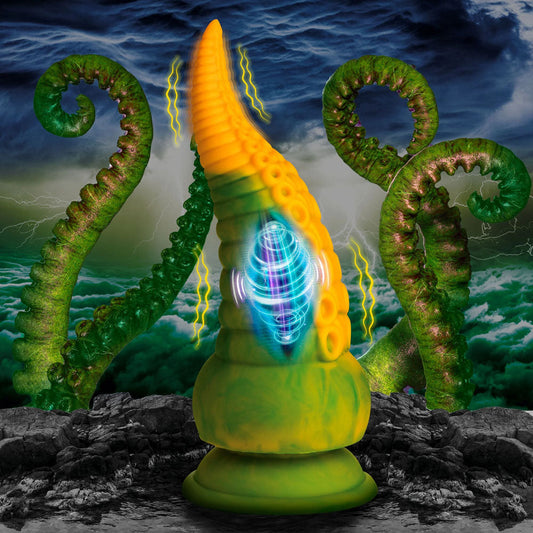 XR Brands Creature Cocks Monstropus 2.0 Vibrating Tentacled Monster Silicone Dildo Green/Yellow Vibrating Dildos