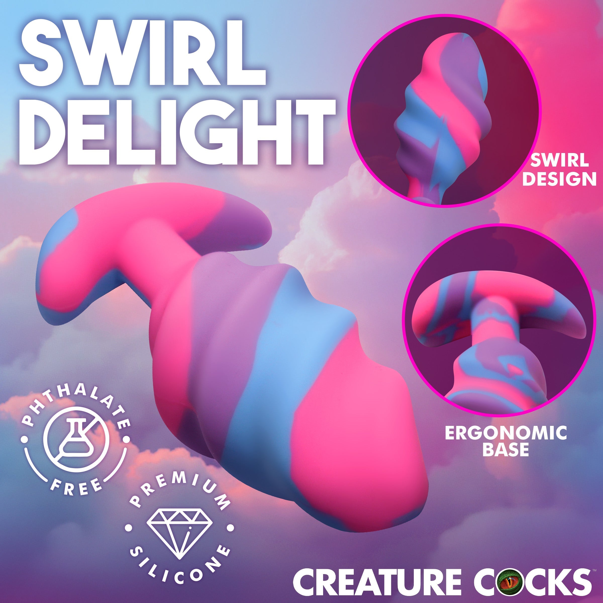 Creature Cocks Unicorn Swirl Silicone Butt Plug Large Butt Plugs
