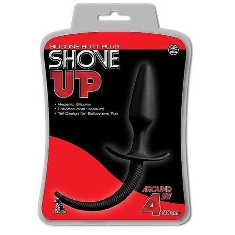 Shove Up 4 Inch Silicone Butt Plug with Tail Black - Butt Plugs