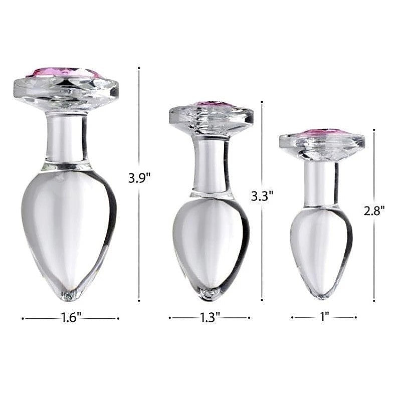Radiant Indulgence - Crystal Clear Glass Anal Plug with Pink Gem Ends - Butt Plugs