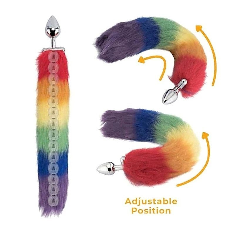 Rainbow Foxy Tail Butt Plug by Hott Products - Butt Plugs
