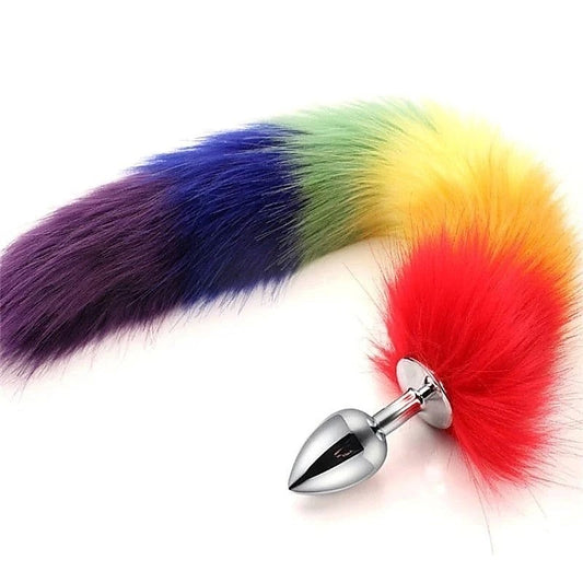 Colorful Fox Tail Steel Butt Plug Large