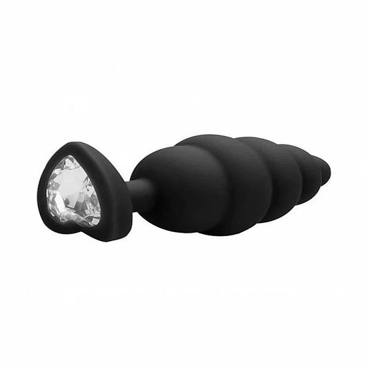 Shots Toys Large Ribbed Diamond Heart Shape Anal Plug 8 cm - Butt Plugs