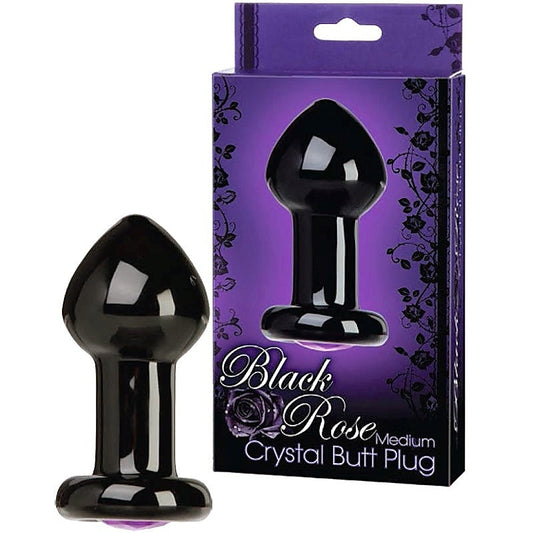 Doc Johnson Black Rose Crystal Butt Plug Medium - Glass Sex Toys