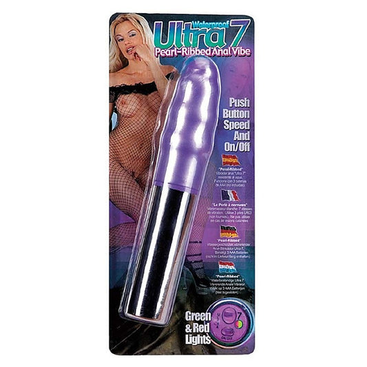 Purple Waterproof Ultra 7 Pearl Ribbed Massager - Waterproof Vibrators