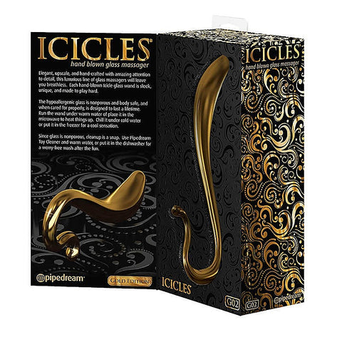 Icicles Gold Edition G02 Curved Glass Dildo by Pipedream - Glass Sex Toys