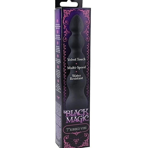 Black Magic 7 Inch Ribbed Anal Vibrator by Doc Johnson - Anal Vibrators