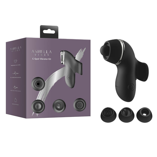 Ashella Vibes C-Spot Silicone Adult Vibrator Kit Black Clit Ticklers and Pulsators