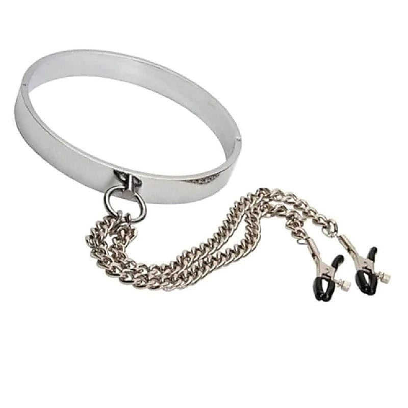 Breast Teasing Metal Collar & Peg Clamps by BDStyle - Collars and Leads