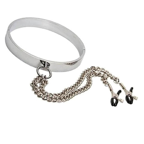 Breast Teasing Metal Collar & Peg Clamps by BDStyle - Collars and Leads