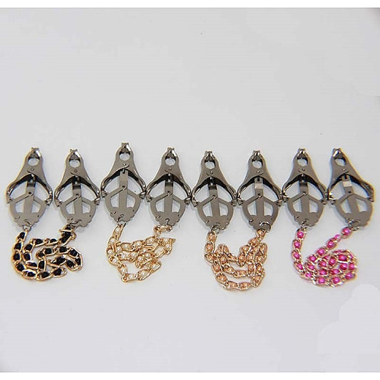 Cripple Nipple Clover Clamps Pearls & Chain - Breast and Nipple Toys