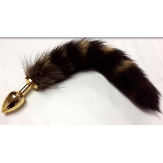 Brown Faux Fox Tail Gold Smooth Butt Plug - Steel Sex Toys