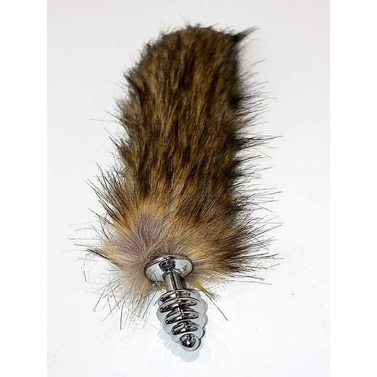BDStyle Black & Blonde Faux Fox Tail Butt Plug Silver Ribbed Fox Tail