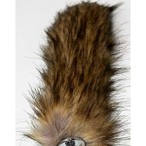 Black & Blonde Faux Fox Tail Butt Plug Silver Ribbed Fox Tail - Steel Sex Toys