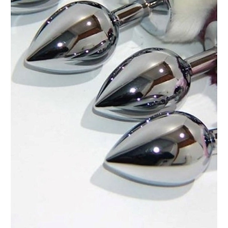 Bunny Faux Tail Silver Smooth Butt Plug Small by BDStyle - Steel Sex Toys