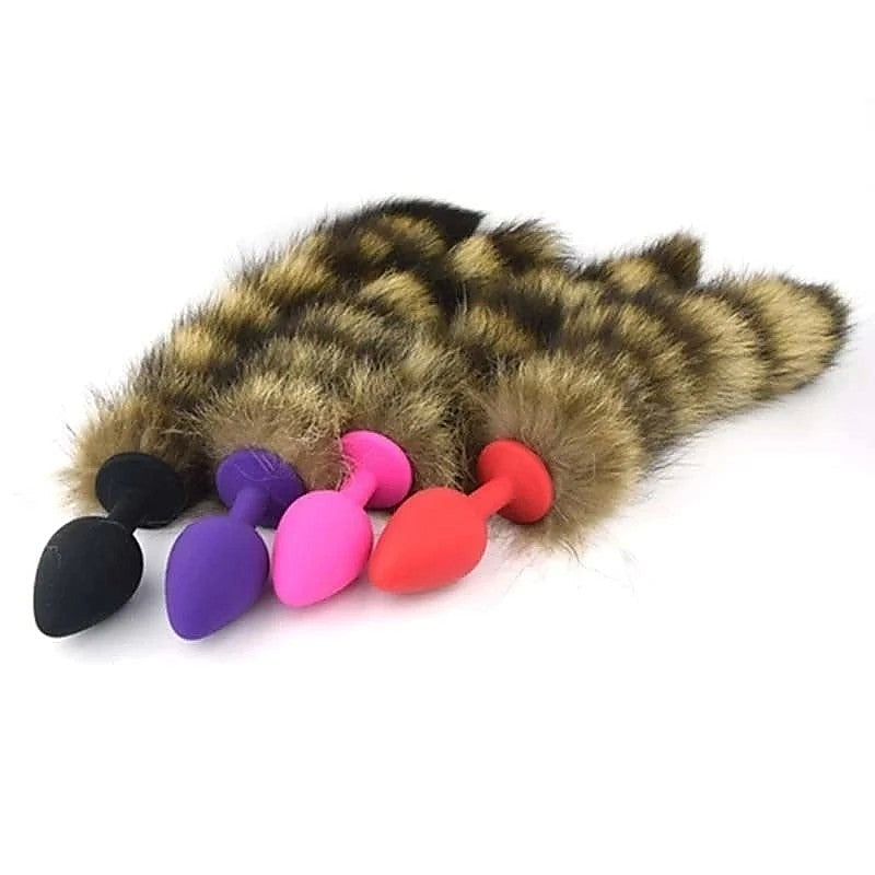 Brown Faux Fox Tail Rose Silicone Butt Plug - Butt Plugs