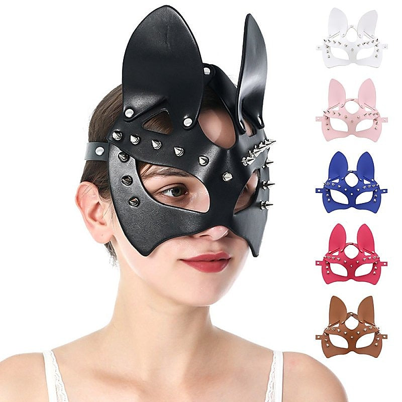 BDStyle Faux Leather Rivet Spike Mask - Blindfolds And Masks
