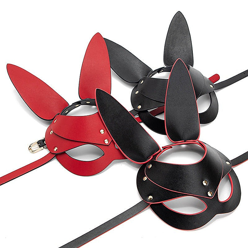 BDStyle Punk Gothic Cosplay Women Leather Bunny Ears Mask - Blindfolds And Masks