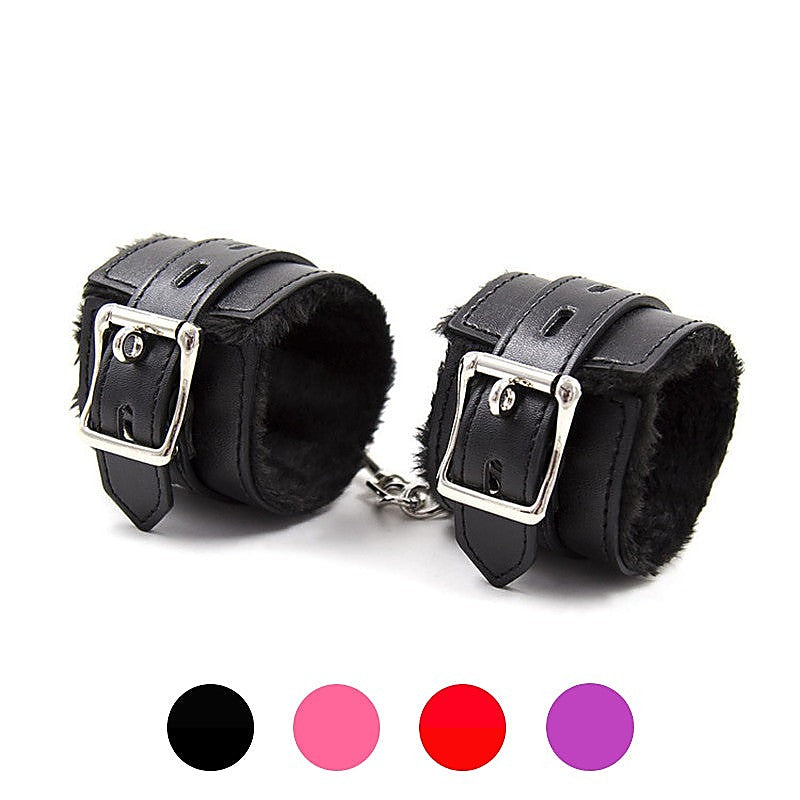 Black Premium Fur Lined Bracelet Wrist Cuff by BDStyle - Cuffs And Restraints