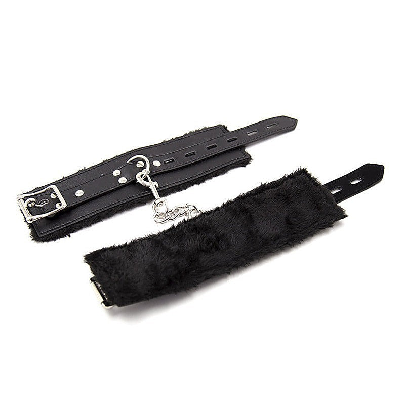 Black Premium Fur Lined Bracelet Wrist Cuff by BDStyle - Cuffs And Restraints