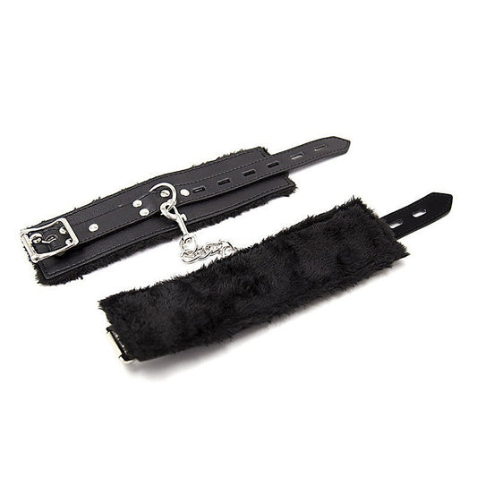 Black Fur Lined Bracelet Wrist Cuff by BDStyle - Cuffs And Restraints