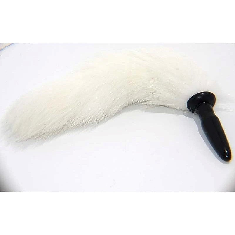 White Faux Fox tail Silicone Anal Plug - Butt Plugs