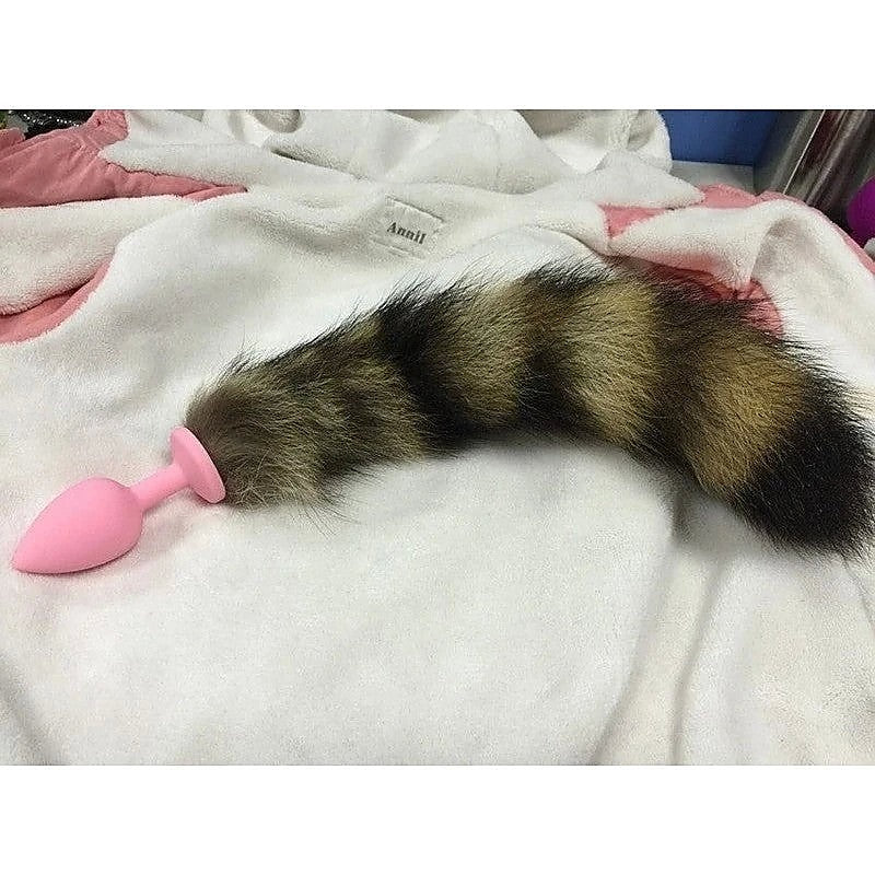 Pink Silicone Butt Plug With Faux Fox Tail - Butt Plugs