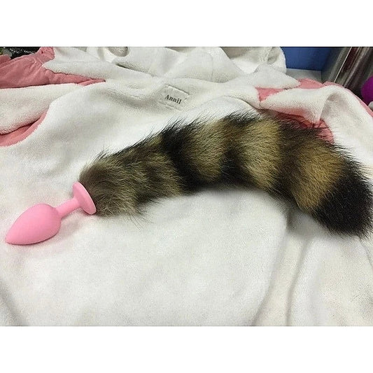 Pink Silicone Butt Plug With Faux Fox Tail - Butt Plugs