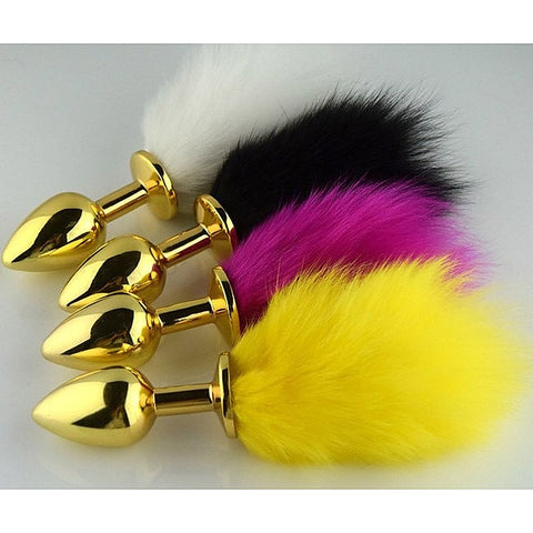 Rabbit Faux Tail Butt Plug Gold Small by BDStyle - Steel Sex Toys