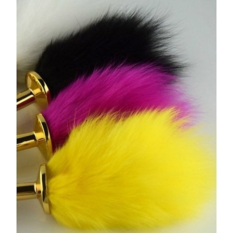 Faux Rabbit Tail Butt Plug Gold Medium - Steel Sex Toys