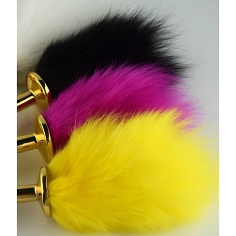 Faux Rabbit Tail Butt Plug Gold Medium - Steel Sex Toys