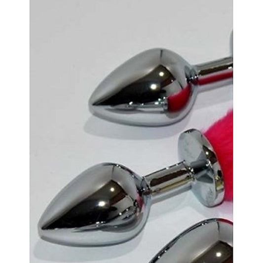 Faux Rabbit Tail Butt Plug Silver Small - Steel Sex Toys