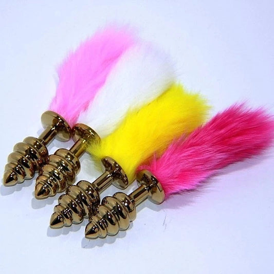Neon Rabbit Tail Butt Plug Gold Small - Butt Plugs