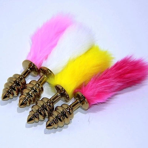 Neon Rabbit Tail Butt Plug Gold Small by BDStyle - Butt Plugs