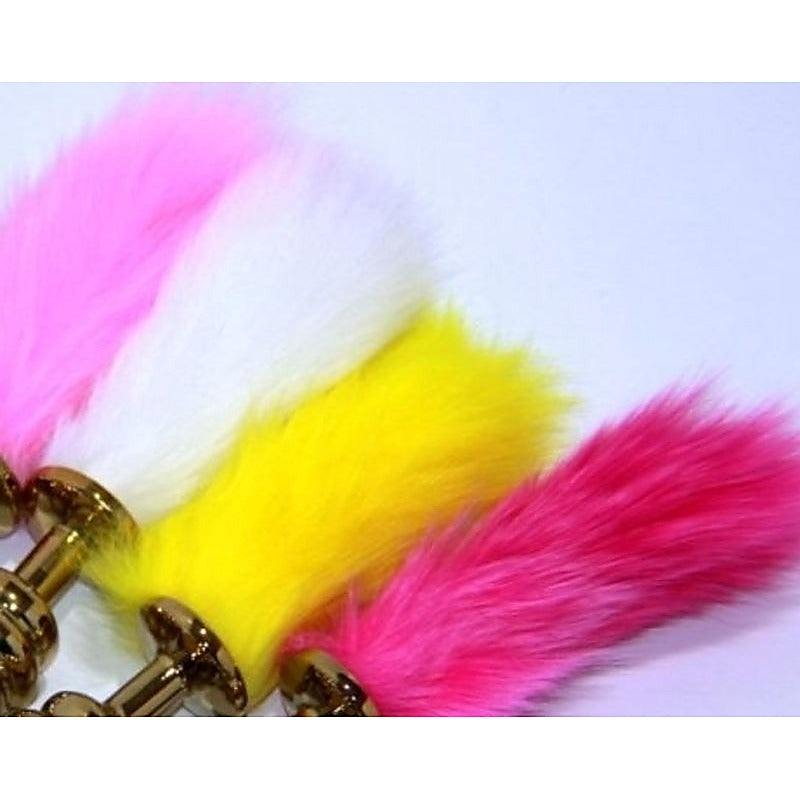 Rabbit Faux Tail Ribbed Butt Plug Gold Large - G-Spot Vibrators