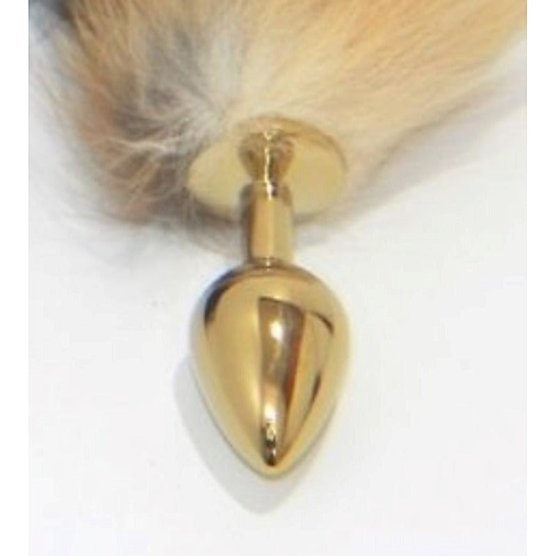 Long Fox Tail Steel Butt Plug Gold - Steel Sex Toys