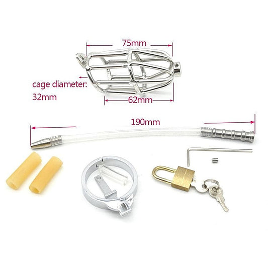 Cock Cage With Cum Through Catheter Tube - Male Chastity