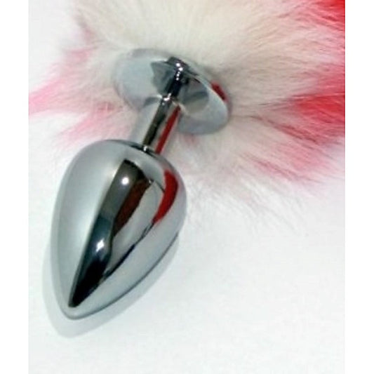 Red Faux Fox Tail Silver Butt Plug - Steel Sex Toys