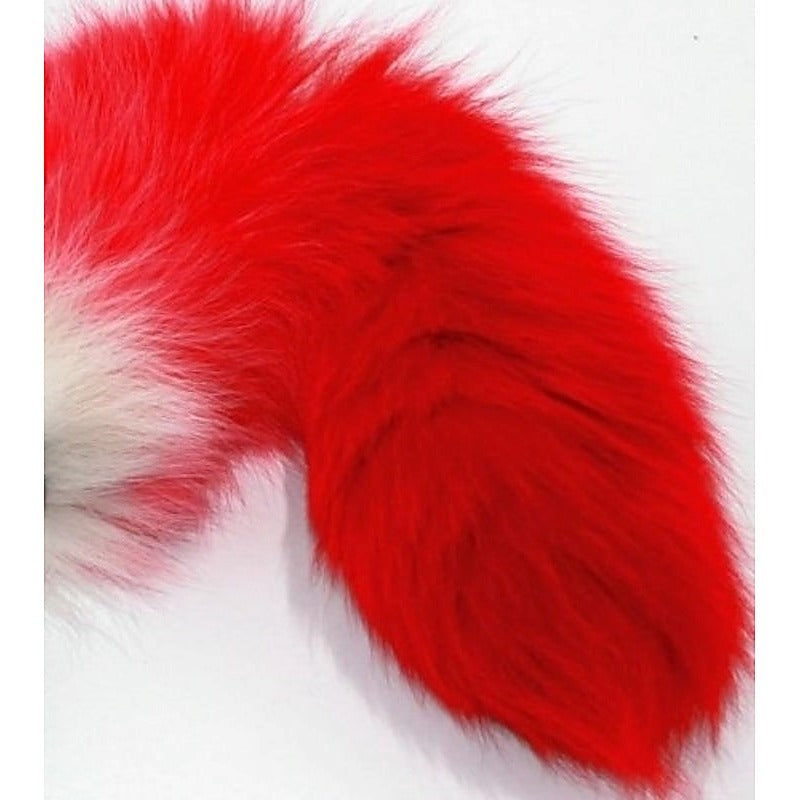Red Faux Fox Tail Silver Butt Plug by BDStyle - Steel Sex Toys