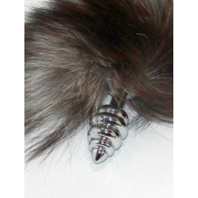 Faux Fox Tail Ribbed Silver Butt Plug - Steel Sex Toys