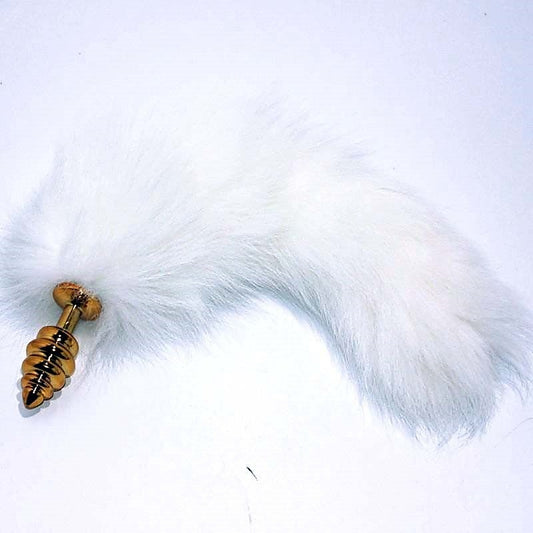 BDStyle White Fox Tail Ribbed Anal Plug - Soft Kink Delight