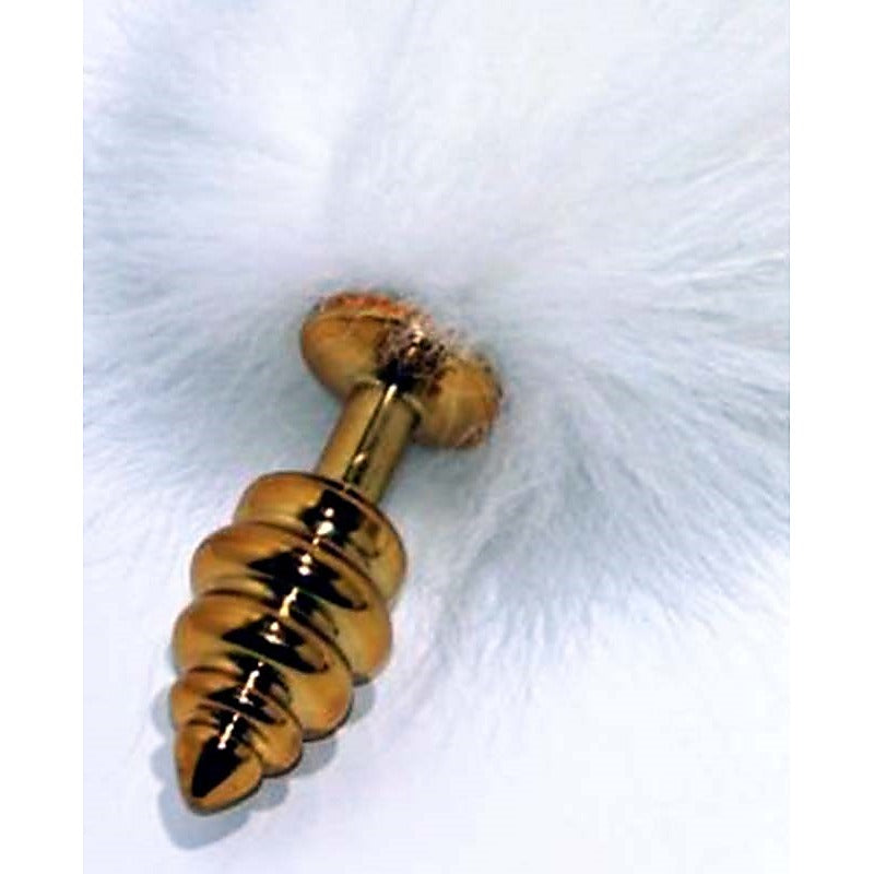 BDStyle White Fox Tail Ribbed Anal Plug - Soft Kink Delight - Steel Sex Toys