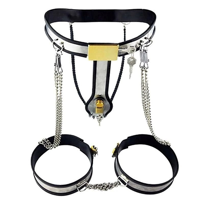 Chained Thigh High Chastity Belt & Cuffs - Male Chastity