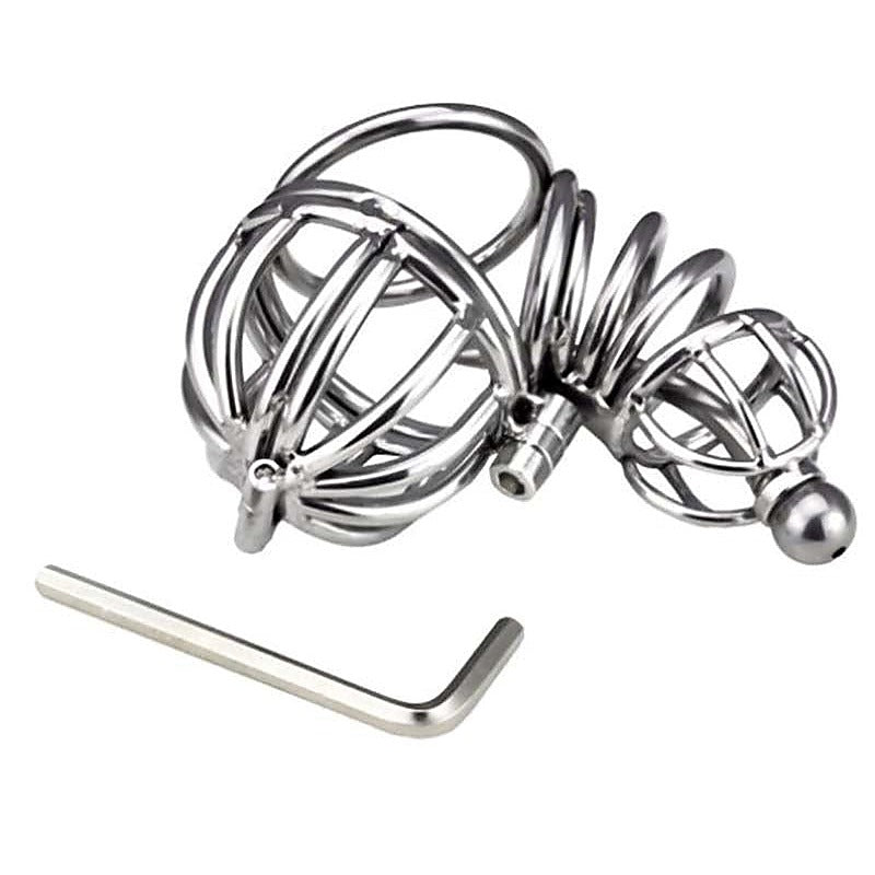 Ultimate Cock and Ball Cage Short with Urethral Sound - Male Chastity