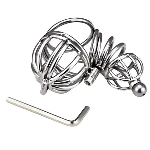 Ultimate Cock and Ball Cage Short with Urethral Sound - Male Chastity
